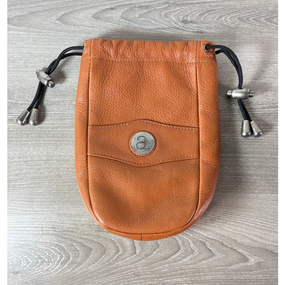 Brown Leather Golf Accessory Bag- "a" Stamped‎ on Front-  8"x6"- EUC